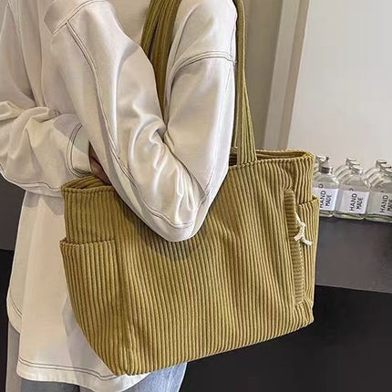 Corduroy Bag Women's Large Capacity 2024 New Autumn and Winter Casual Shoulder Shopping Bag Premium Tote Bag
