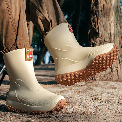 Cross-Border Men's Mid-Calf Outer Rain Boots Thickened Non-Slip Particle Sole Rain Boots Fishing Shoes Rubber Shoes Waterproof Car Wash Shoes