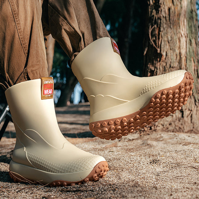 Cross-Border Men's Mid-Calf Outer Rain Boots Thickened Non-Slip Particle Sole Rain Boots Fishing Shoes Rubber Shoes Waterproof Car Wash Shoes