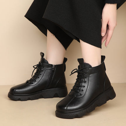Mom's Shoes Winter Cotton Shoes Fleece-Lined Middle-Aged Winter Shoes Autumn and Winter Non-Slip Warm Middle-Aged and Elderly Women's Shoes Leather Shoes Elderly Short Boots