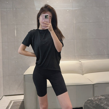 Lulu Back in action Loose One-character Collar Profile Sports Short Sleeve Sunscreen Naked Breathable Bat Sleeve