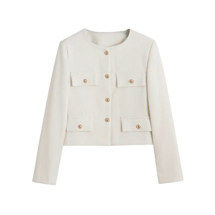 Za Cross-Border Women's Clothing Wholesale European and American Style Round Neck Single-Breasted Elegant Versatile Small Fragrance Jacket Jacket 3046278