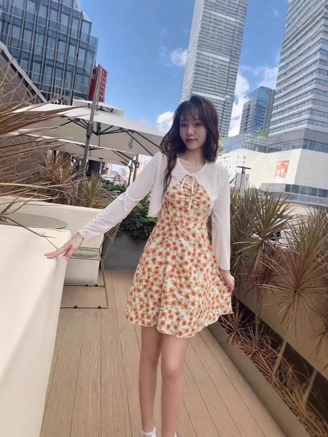 Dopamine 2025 All-match Ins Style suit Sling Sweet Floral dress Slimming Cardigan Summer New Skirt