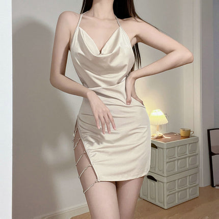 Sexy Dress Nightclub Secretary Uniform Temptation Side Chain Backless Halter Slit Dress Sexy Dress Temperament