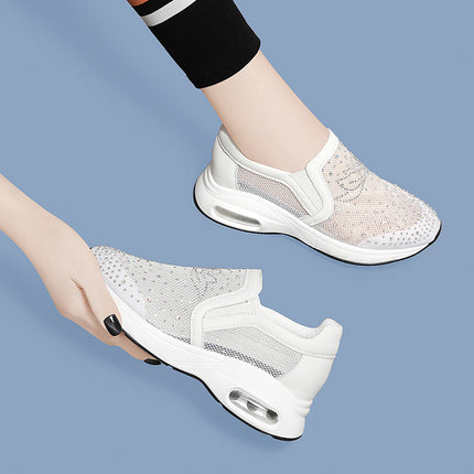 Inner Height Casual Shoes 2024 Spring and Summer New Black Air Cushioned Shoes Mesh Shoes Breathable Mesh Lazy Slip-on Women's Shoes