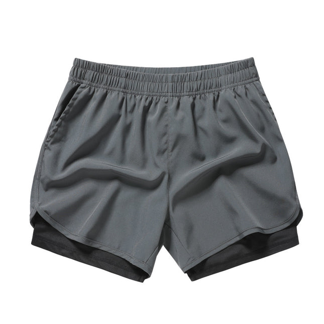 Men's Quick-drying Sports Shorts Fake Two-piece Fitness Triple Pants Marathon Running Pants Invisible Pocket for Mobile Phone