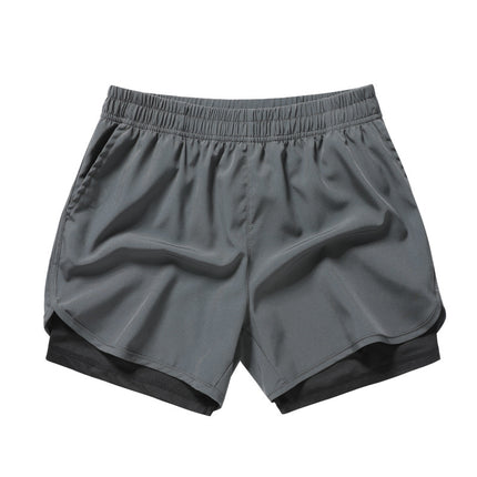 Men's Quick-drying Sports Shorts Fake Two-piece Fitness Triple Pants Marathon Running Pants Invisible Pocket for Mobile Phone
