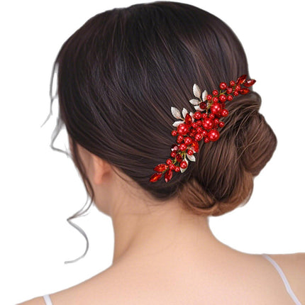 Chenxing Cross-Border Bridal Hair Accessory Side Hair Comb Pearl Alloy Leaf Rhinestone Birthday Party Accessory Cx596