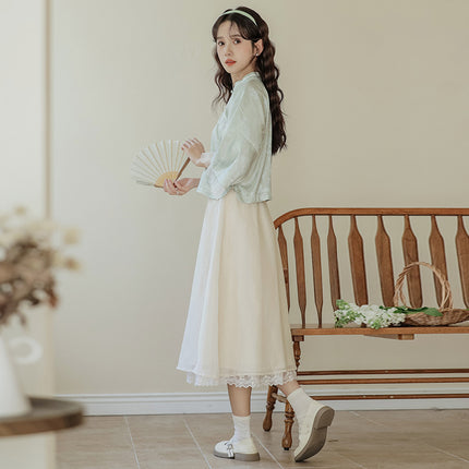 Women's Republic of China Style Student Suit Hanfu Tang Suit Improved Cheongsam suit Girlfriend Artistic Fresh Top Two-piece suit