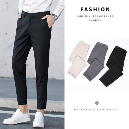 Black Small Suit Pants Men's Ankle-length Pants Straight-tube Slim-fit Small-foot Casual Korean Style Trendy Drop-feeling Men's Suit Pants