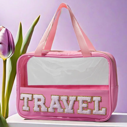 Cross-border New PU Transparent Portable Cosmetic Bag Large Capacity Toiletry Bag Portable Cosmetic Bag Travel Storage Bag