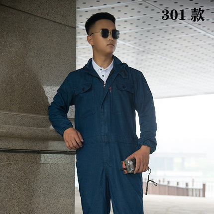 Denim Reflective One-Piece Workwear Suit for Men, Welder, Spray Painter, Auto Mechanic Workwear, Long-Sleeved Labor Protection Clothing