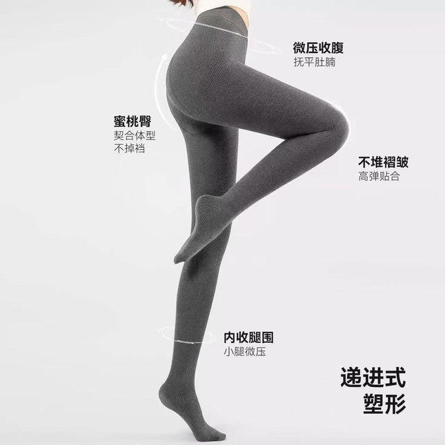 Autumn and Winter Cotton Vertical Striped Leggings with Fleece, Thick Ribbed Cotton Tights, Outerwear Thermal Pants for Women, Footed One-Piece Pants