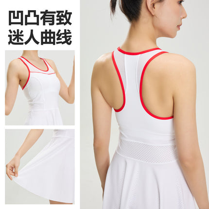 Nude Sports Breathable Sleeveless Tennis Skirt Golf Dress Sports Waist-Cinching Anti-Exposure Tennis Skirt Suit