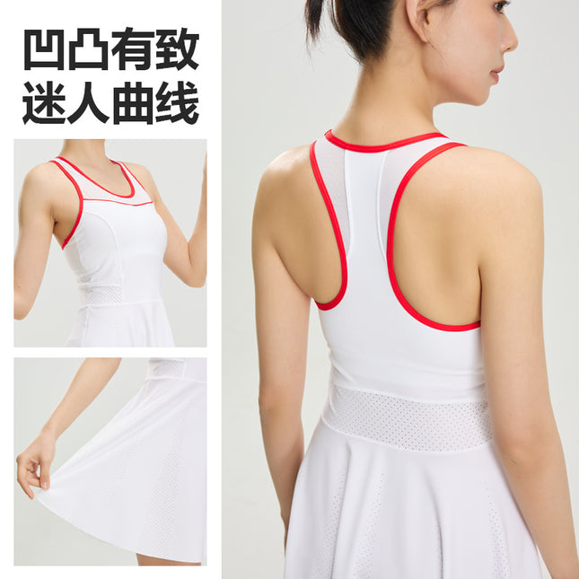 Nude Sports Breathable Sleeveless Tennis Skirt Golf Dress Sports Waist-Cinching Anti-Exposure Tennis Skirt Suit