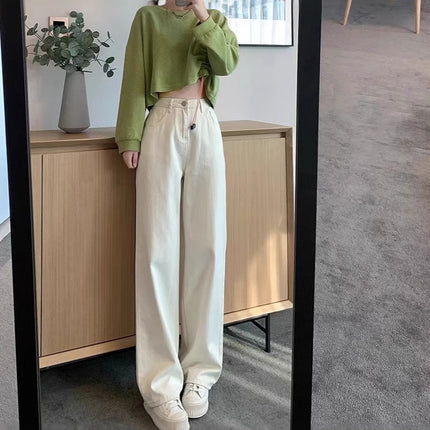 Wide-Leg Jeans for Women Spring New 2025 Straight Loose High-Waisted Slimming Drapey White Floor-Length Pants Trendy