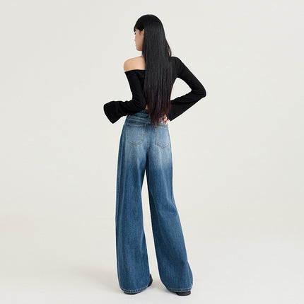 Vintage All-match Loose Wide-leg Jeans Women's 2025 Spring New Style Straight Slim-fit High Waist Mop Pants