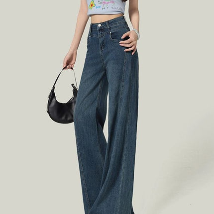 Vintage Blue Wide-Leg Jeans for Women, Autumn 2025 New Design, Slimming Straight-Leg Floor-Length Pants