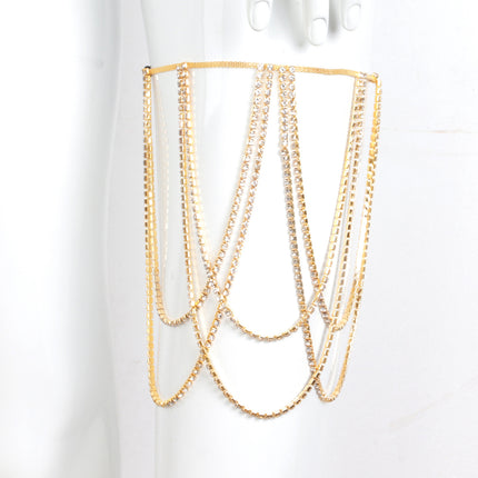 Multi-Layered Cross Rhinestone Chain Full of Crystals, Heavy-Duty Fashion Beach Nightclub Tassel Leg Chain for Women, Handmade Crystal European and American Style
