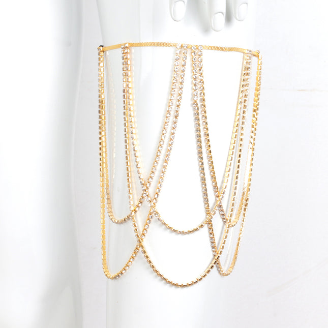 Multi-Layered Cross Rhinestone Chain Full of Crystals, Heavy-Duty Fashion Beach Nightclub Tassel Leg Chain for Women, Handmade Crystal European and American Style