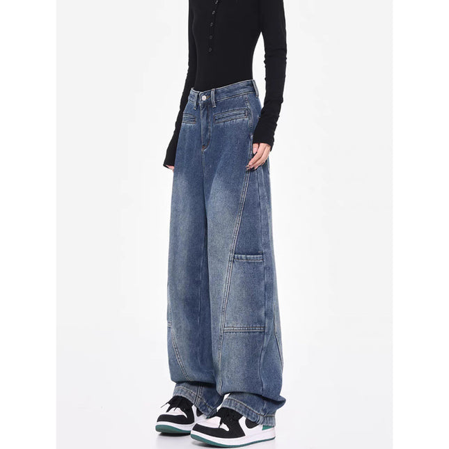 KEN STUDIO vintage work jeans women's spring new wide leg pants machete pants banana pants mop pants
