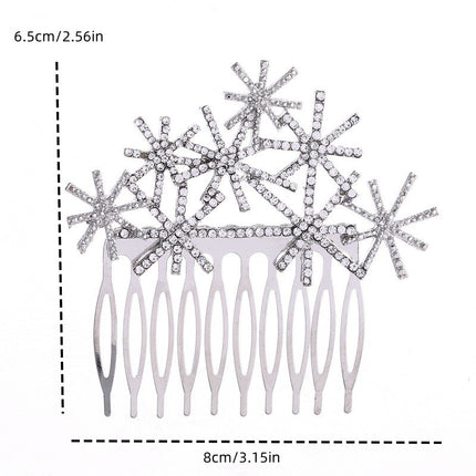 Cross-Border European and American New Fashion Bridal Snowflake Hair Comb Insert Comb Hair Crystal Headdress Hair Accessories Hair Comb Jewelry Gift
