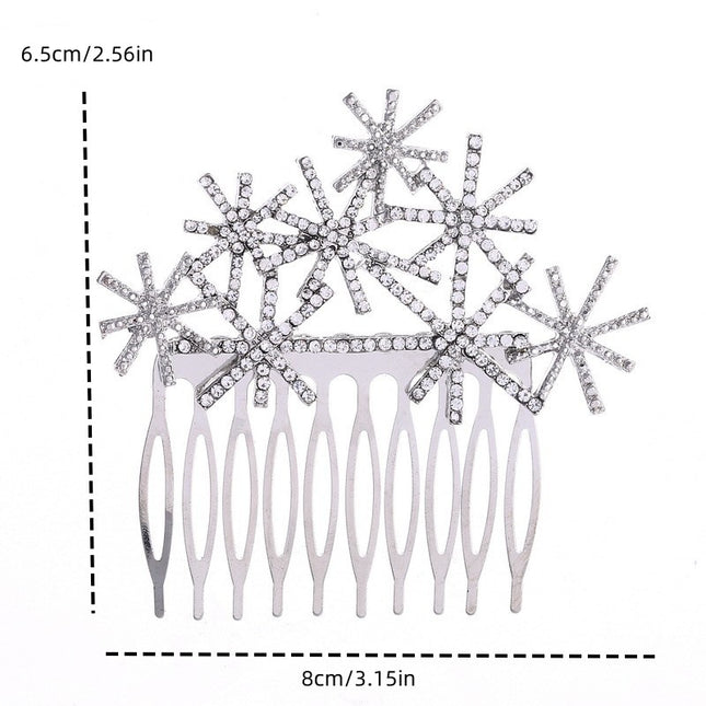 Cross-Border European and American New Fashion Bridal Snowflake Hair Comb Insert Comb Hair Crystal Headdress Hair Accessories Hair Comb Jewelry Gift