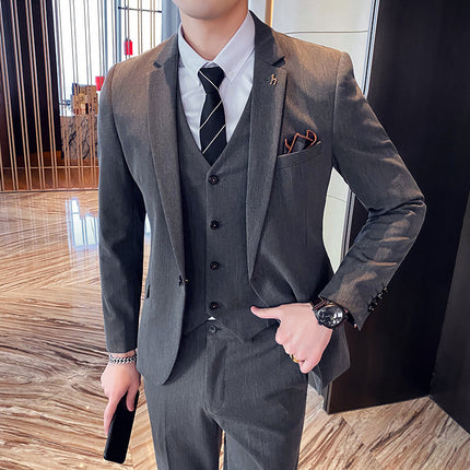Long-term men's suit suit Korean slim fit suit three-piece suit solid color casual formal suit suit men