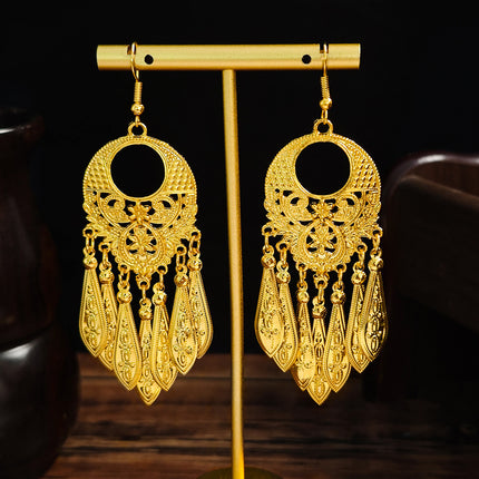 Ethnic Peacock Earrings Golden Bell Tassel Earrings Bohemian Leaf Pendant Scenic Earrings Wholesale