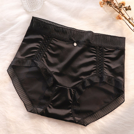 Silk Satin Panties Women's Light Luxury Light Sense Comfortable Traceless Elegant Lace Trim Mid-high Waist Mulberry Silk Crotch Briefs