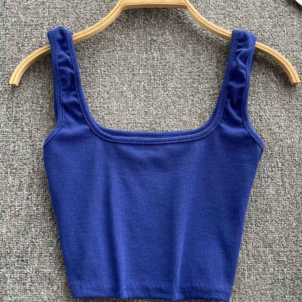 Vest Women's Outer Wear Summer Short Sleeveless Crop Top Square Collar Fashion Versatile Slim Solid Color Bottoming Shirt Trbottomy