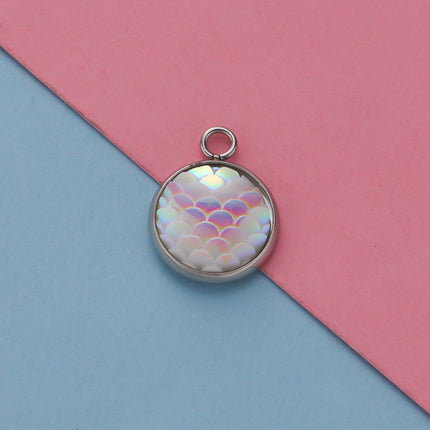 Cross border in stock 12MM mirror titanium steel resin round fish scale jewelry accessories DIY personality fashion geometric pendant