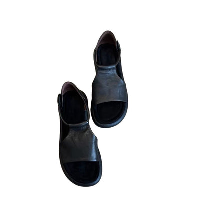 Sheepskin Version ~ Retro Casual Hollow Thick Bottom Open Toe Sandals Women's Summer New All-match Soft Bottom Height Increasing Roman Shoes