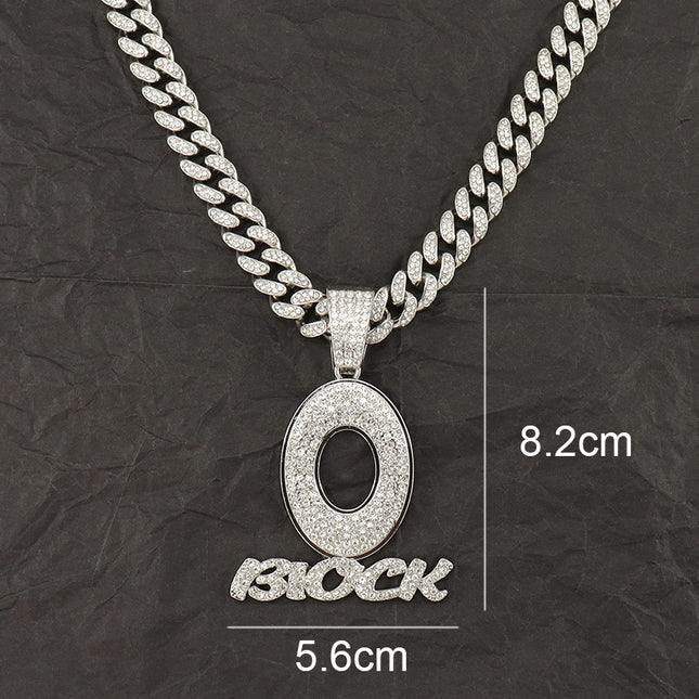 Cross-border Hip-hop European and American Style Cool Flash Diamond Letter OBLOCK Pendant Necklace Personalized Fashion Wear Clavicle Chain