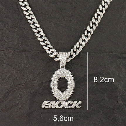 Cross-border Hip-hop European and American Style Cool Flash Diamond Letter OBLOCK Pendant Necklace Personalized Fashion Wear Clavicle Chain