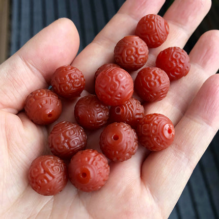 Old Agate Pattern Beads Red Agate Auspicious Cloud Pattern Loose Beads DIY Cultural Toy Bracelet Beads Accessories Beading Material Wholesale