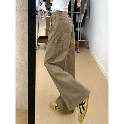 Khaki Drapey Wide-Leg Jeans Fashionable New Women's 2025 Straight Versatile Petite Floor-Length Pants Summer