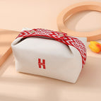 Beige red stripes-h canvas cosmetic bag
