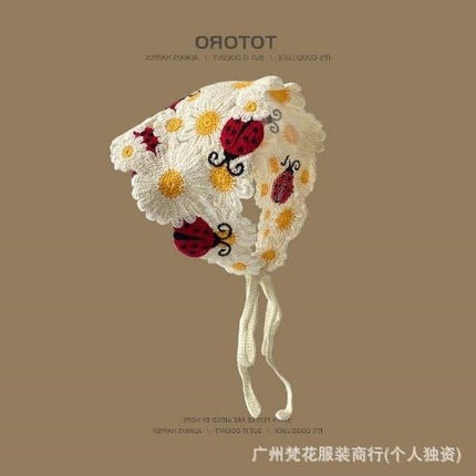 Hot Girl Internet Celebrant Photo Flower French Style Triangle Scarf Headscarf Women's Cute Knitted Hair Band Silk Scarf High-grade Headwear Summer