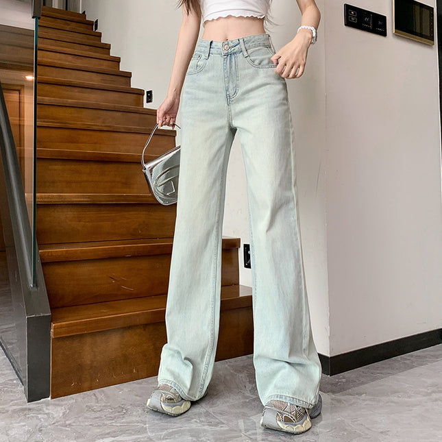 2024 New Lace Lace Mesh Fart Curtain Loose Slimming Straight Jeans Wide Leg Pants