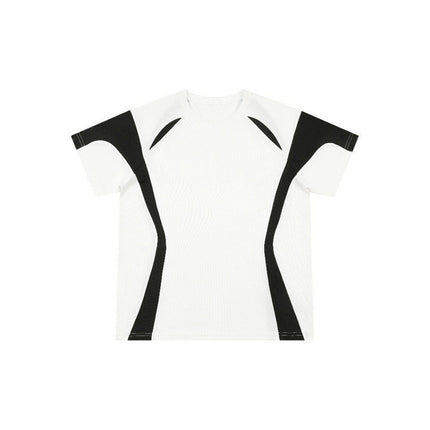Cross-Border Supply Manufacturer Direct Sales T-Shirt Custom Round Neck Contrasting Color Splicing Loose Short-Sleeved T-Shirt Blank Board Summer