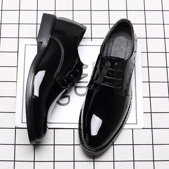 Men's Business Formal Wear Genuine Leather Black Patent Leather Shoes Men's Trendy Shoes for Work Spring and Autumn Korean Style British Pointed Toe Men's Shoes