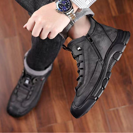 Cold-resistant warm cotton-padded shoes men's warm winter thickened fluff outdoor leather high-top one-piece Northeast snow boots non-slip