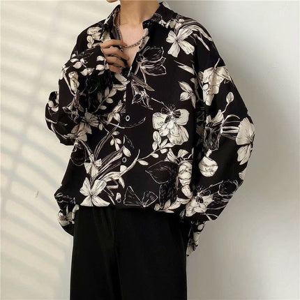 Fairy shirt men's Spring and Autumn fun printed shirt men's long sleeve Hong Kong style loose fashion casual Japanese coat