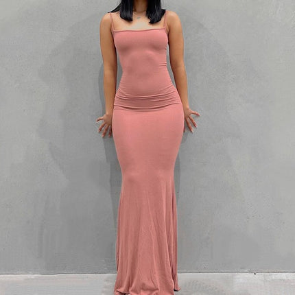 Sling dress European and American Women's High-end Sense Pure Desire Hip Skirt Sexy Slim-fit Milk Silk Long Fishtail Skirt