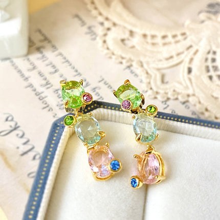 Beating Heart Sugar Cube Earrings Green Crystal Earrings Women's Niche Light Luxury Personalized Fashion High-End Design Earrings