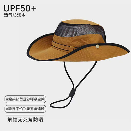 Summer Mesh Breathable Sun Protection Hat for Men and Women Outdoor Hiking Fishing Camping Style Mountaineering Hat Large Brim Western Cowboy Hat