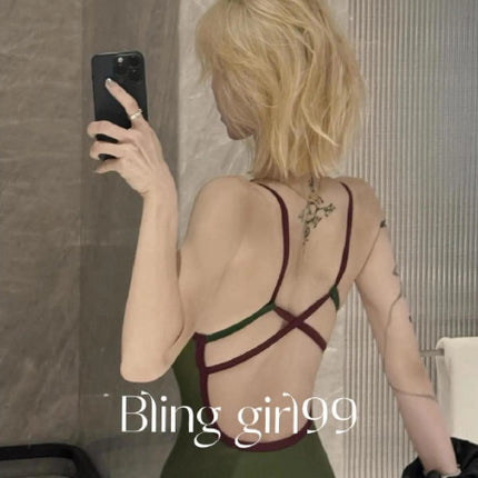 [Moss Green] Racing Swimsuit with Beautiful Back, High-End Whitening, Professional Sports Double-Layer Swimsuit with Breast Pads, New Summer Style