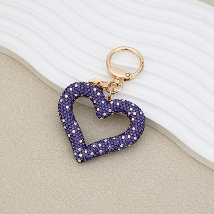 Hollow Full Diamond Heart Keychain Car Hanging Love Car Key Chain Portable Headset Bag Pendant