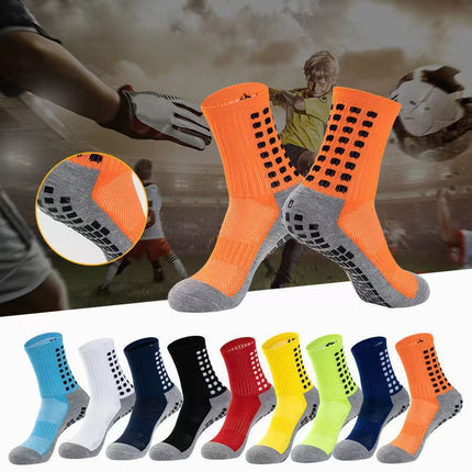 Gray Cotton-Soled Football Socks with Glue Dots, Non-Slip, Sweat-Absorbent and Breathable Mid-Tube Glue Socks, Towel-Soled Basketball Socks, Silicone Professional